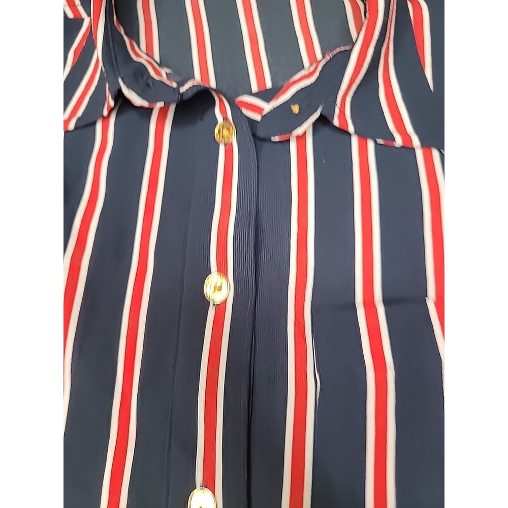 Michael Kors Women's Small Button Up Blouse Shirt Red White Blue Stripes Collar - Picture 4 of 10